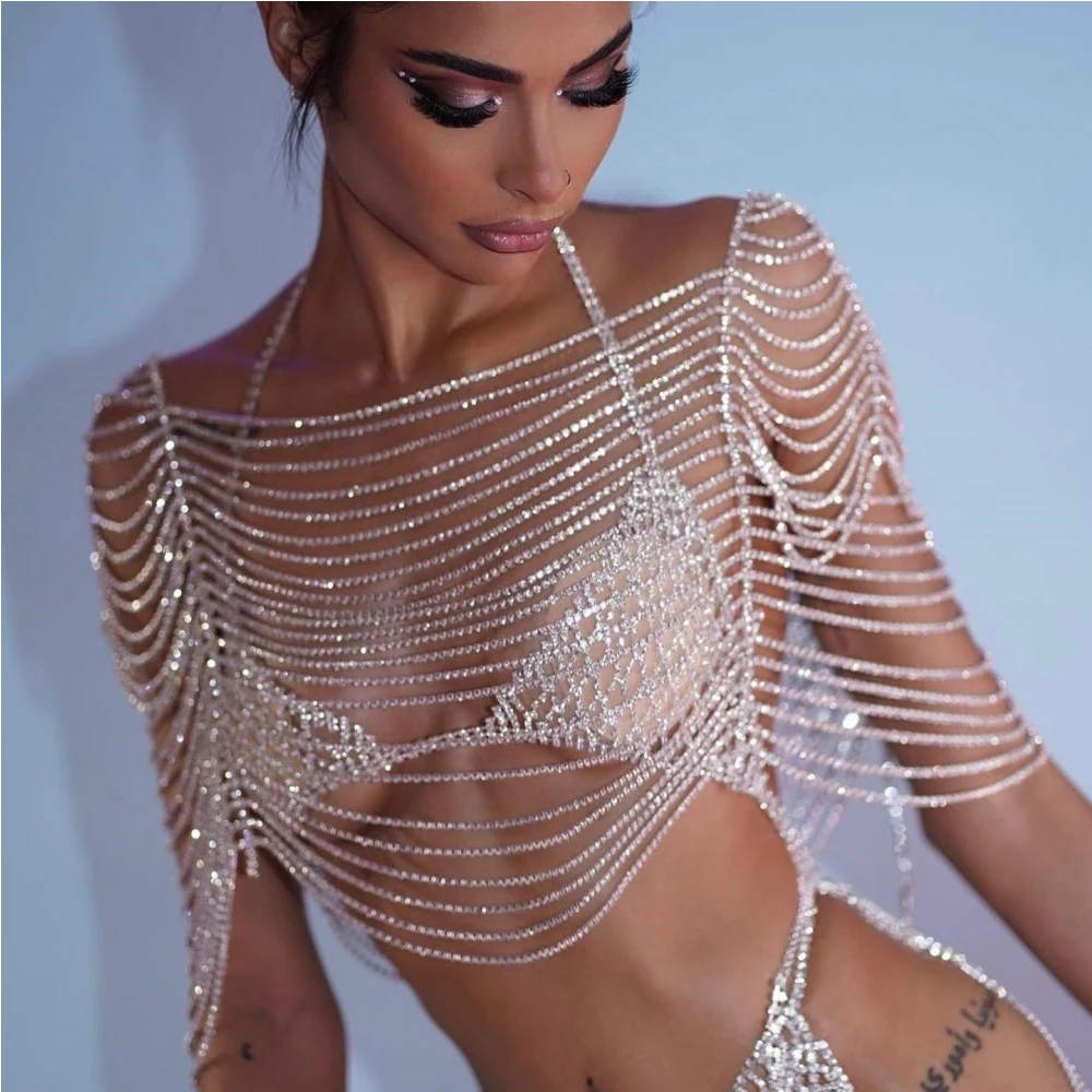 

Роскошная многослойная Женская эротическая цепочка для ночного клуба с блестящими кристаллами и кисточками