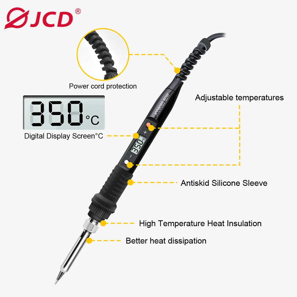 JCD Electric Soldering Iron 80W LCD Adjustable Temperature Welding Tool Ceramic Heater Soldering Iron Head Welding Repair Tools