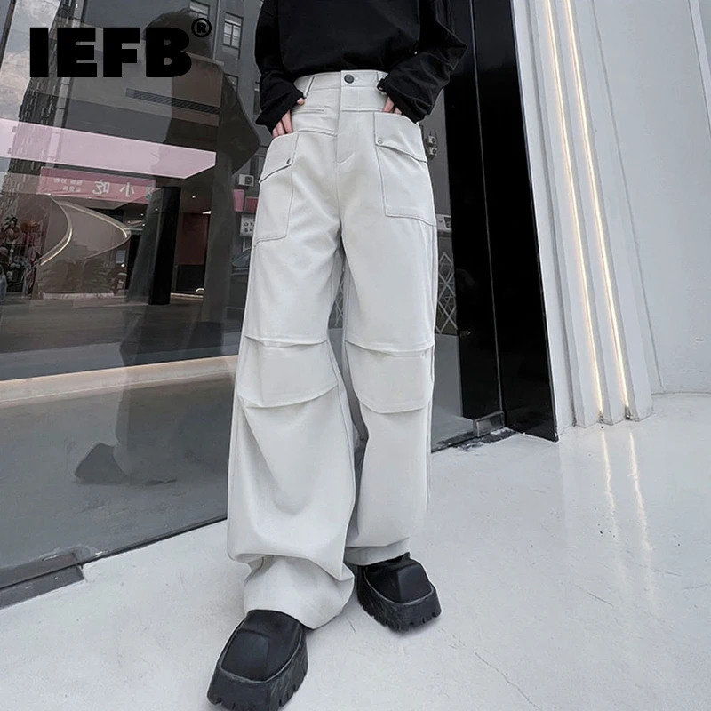 

IEFB Men's Trousers Korean Style Trend Cargo Pants Autumn New Knee Pleated Multi Pocket Overalls Casual Male Loose Fold 9C1997