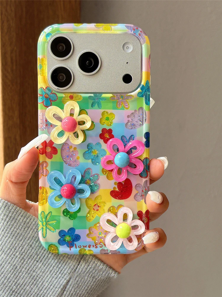 3D Colorful Flower Glitter Shockproof Phone Case - Enhanced Protective Back Cover