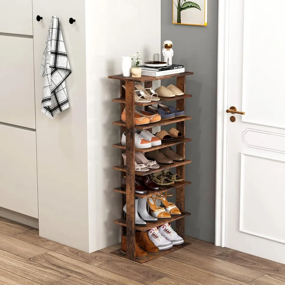 8 Tiers Vertical Shoe Rack, Patented Space Saving Corner Shoe Rack for 14 Pairs, Narrow Shoe Rack for Front Door Entryway