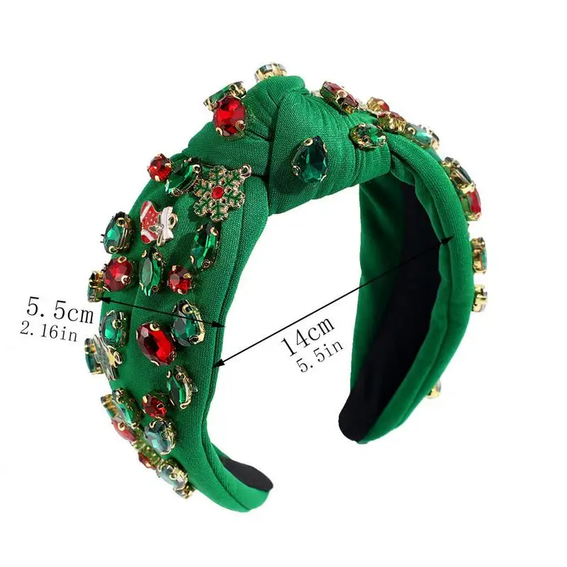 Christmas Knotted Headbands For Women Beaded Christmas Headwear Wide Hairband Festive Holiday Top Knot Hairband For