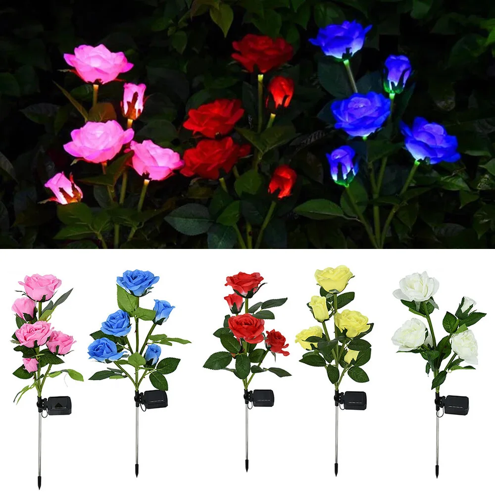 Lampe Solaire Exterieur, Fleurs De 5tête Roses Led Lumières De Pieu