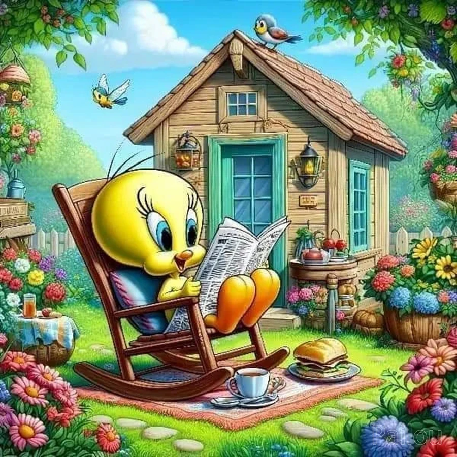 Cute Tweety Bird Under Colorful Umbrella 5d Diamond Painting Art