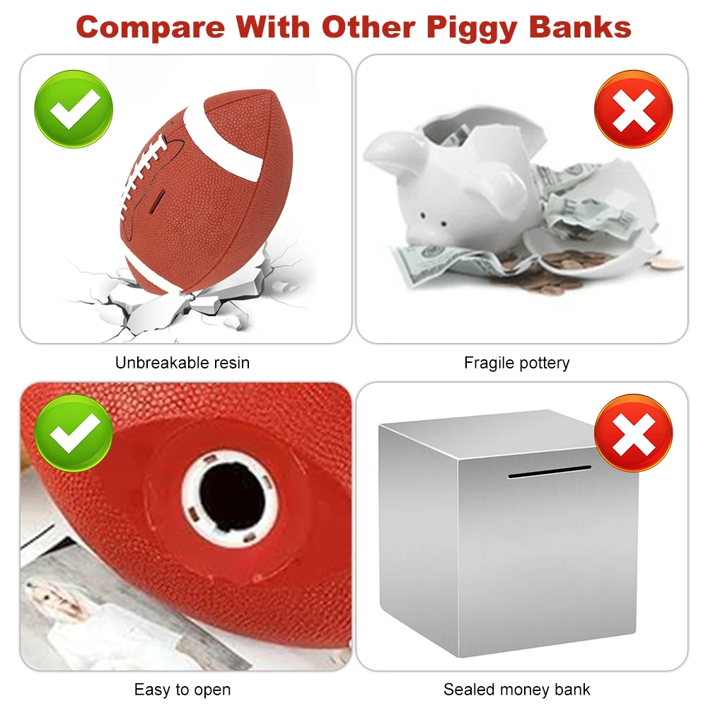 축구 돼지 저금통 축구 동전 은행 비산 방지 플라스틱 돈 상자 깨지지 않는 럭비 저축 은행 어린이 소년