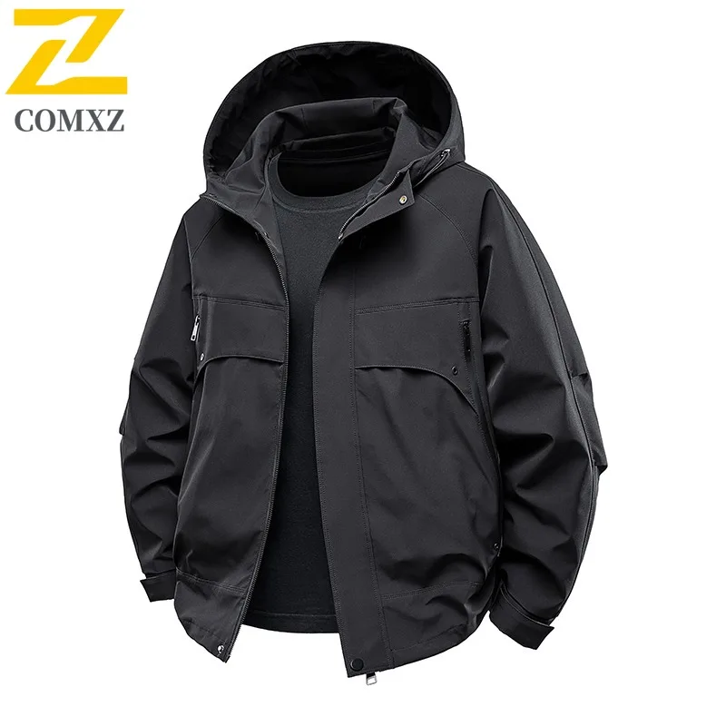 COMXZ Casual Men Jacket Hooded Outdoor Exploration Cozy Motorcycle Coat Everyday Wear Light Wear Resistant Autumn Clothing