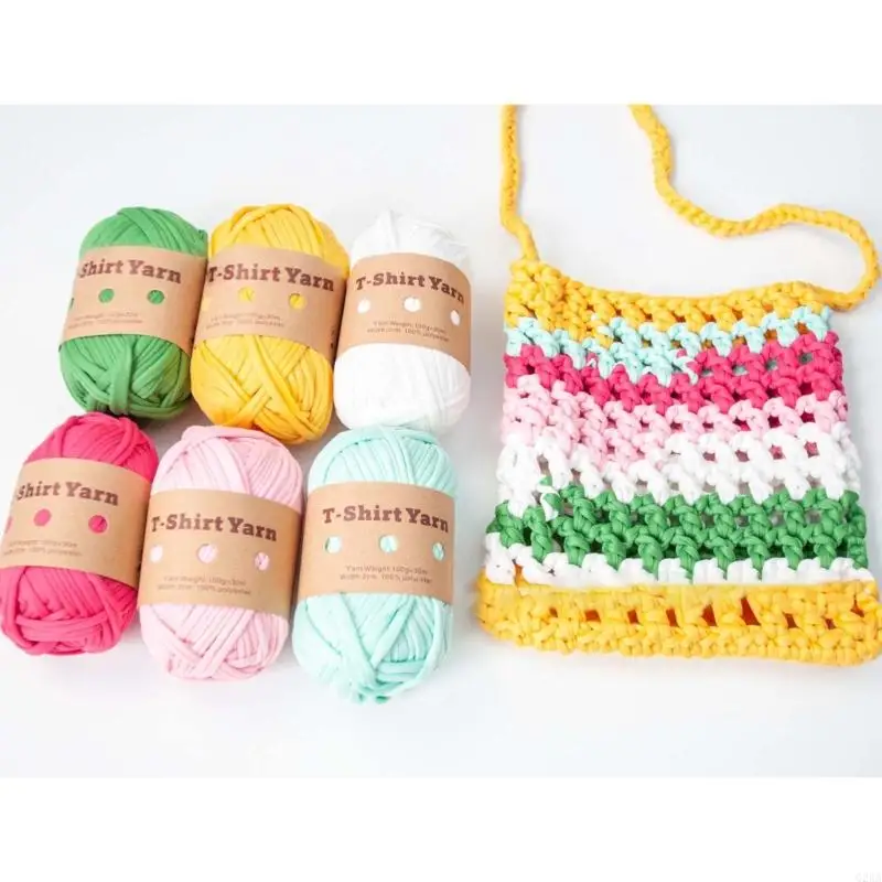 G2AA 6 Rolls Handmade Fabric Strip DIY T-shirt Yarn Knitting Yarn for Knitting, Crocheting and Crafting for Hand DIY Bag