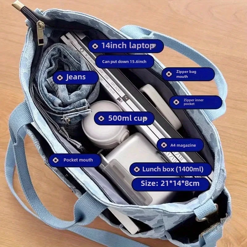 Classic Floral Canvas Tote Bag for Women Spacious Multi Pocket Design Shoulder Crossbody Bag Ideal for Daily Shopping Casual Use