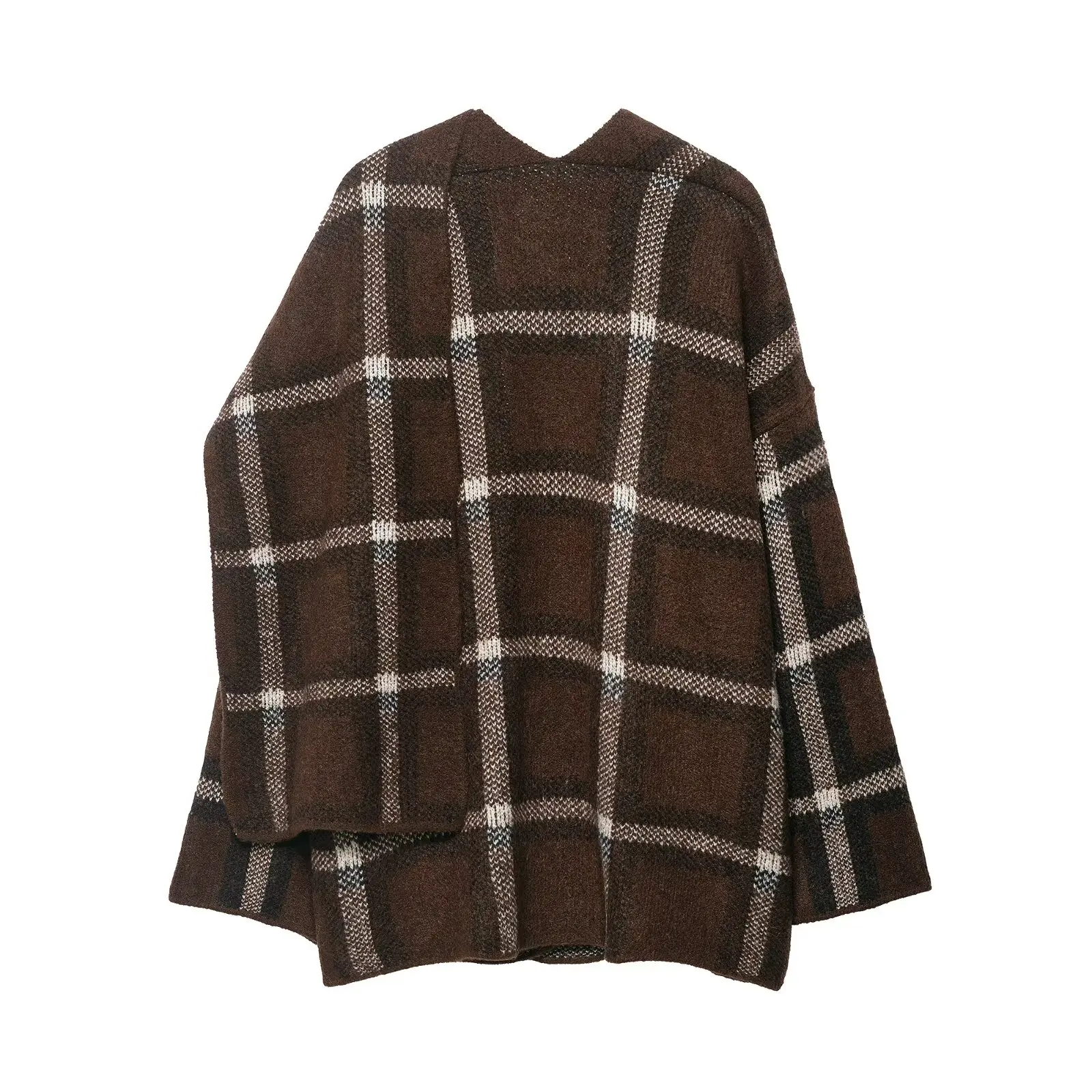 TFMLN New Women Fashion Plaid Knitted Cardigans Coat  Autumn Winter Long Sleeve Scarf Collar Sweater Warm Style Knitwear