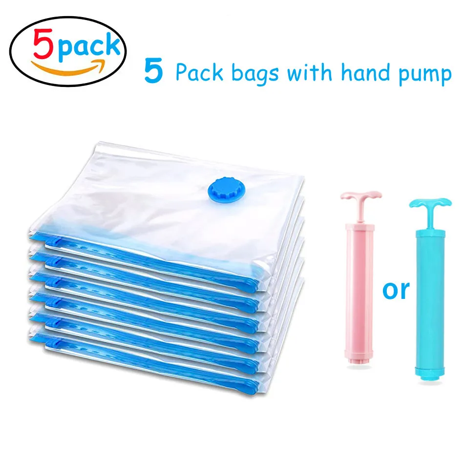 5 Pack Vacuum Storage Bags Travel Saving Package for Pillows