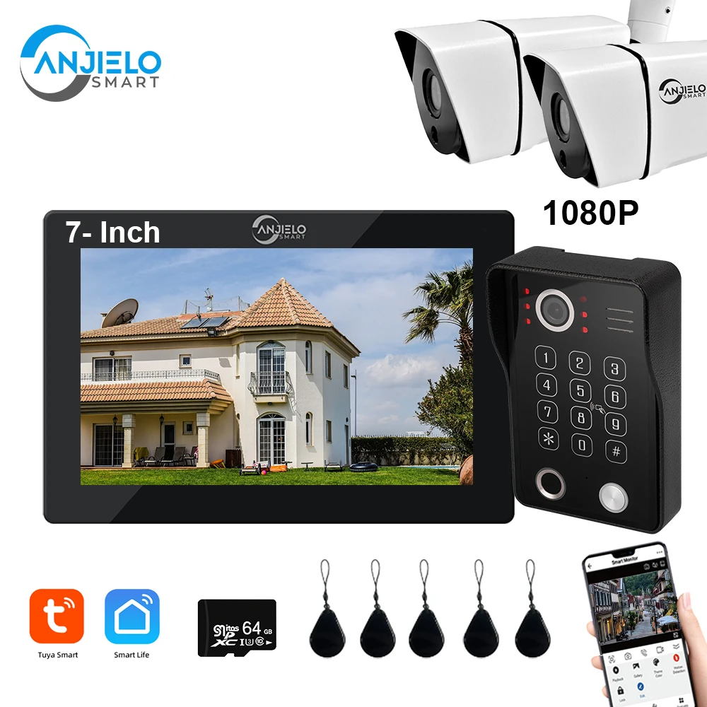 

1080p Video Intercom Kit Tuya Wifi 7/10 Inch Monitor Swipe Fingerprint Password Doorbell Outdoor Waterproof Surveillance Camera