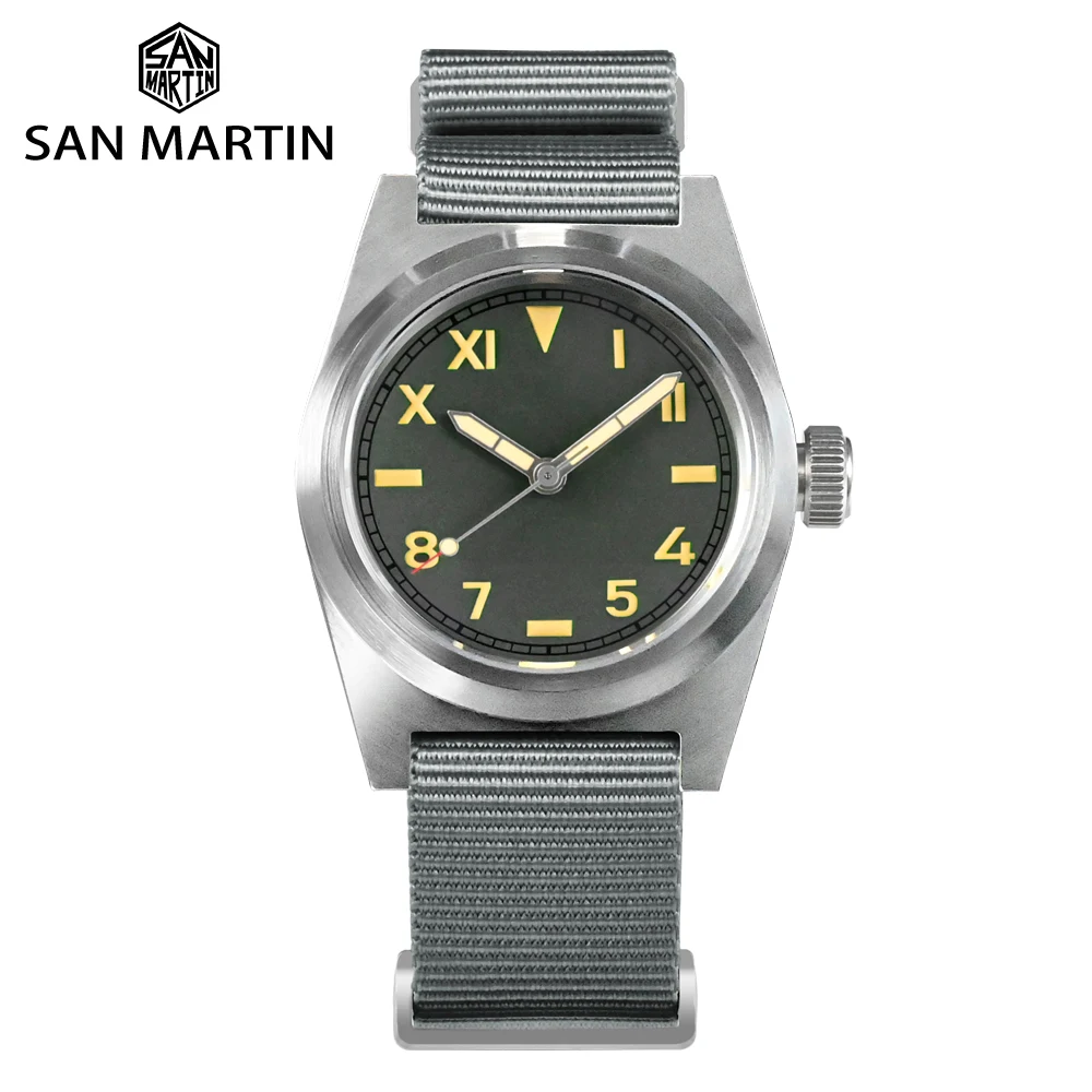 Orologio Pilota San Martin 38Mm Yn55 Amanti Militari Retrò Orologi Da Uomo Cinturino Meccanico Automatico In Nylon Zaffiro 20Bar Lum