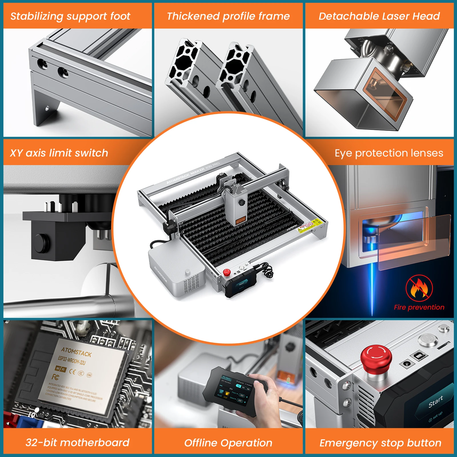 Atomstack S30 S20 A20 X20 PRO 160W 레이저 타각기, 0.08x0.1mm 레이저 스폿, CNC 갈망 나무 아크릴 금속, 공기 보조