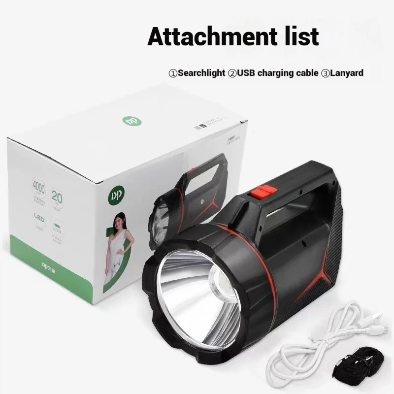 Portable Rechargeable Spotlight High Power Led emergency Camp Flashlights ABS Waterproof Torch Work Light Outdoor Searchlight
