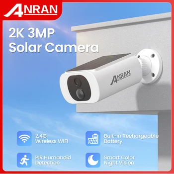 ANRAN Outdoor Solar Security Camera with Battery 3MP 2.4G WIFI Camera Battery Cloud Storage Color Night Vision Can't Add NVR 1