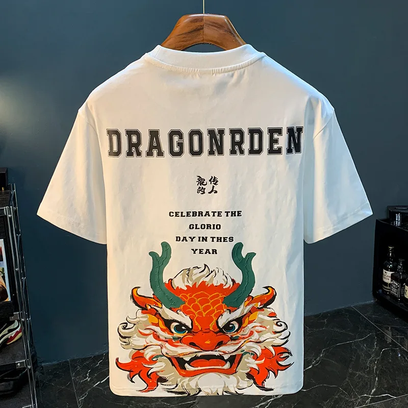 

Summer Chinese Embroidery Men's T-shirt 2024 Annual Thin High-End Printed Short Sleeve Fashion Street Slim Fit Versatile Top
