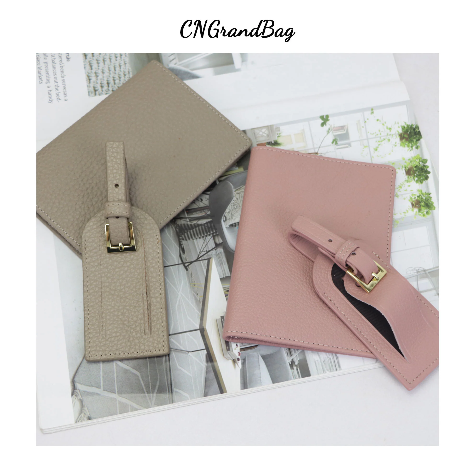 Free Monogrammed Initial Letters Gift Box  Cow Pebble Leather Set Passport Holder Luggage Tag Passport Cover Travel Accessories