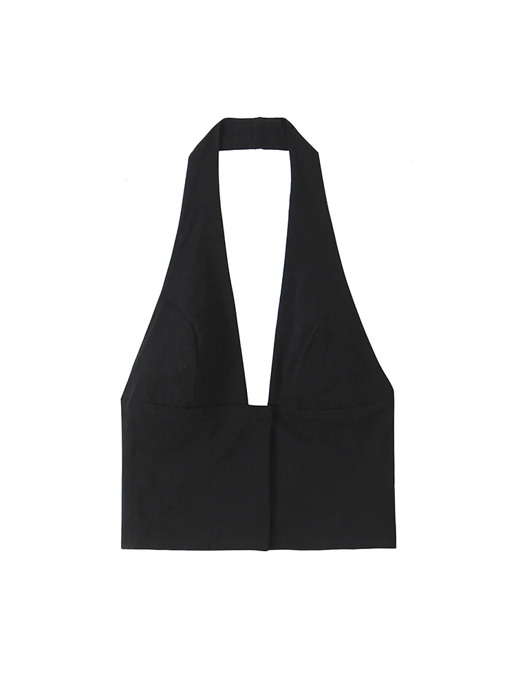 TFMLN New Halter Neck Sexy Tops For Ladies Solid Basic Clubwear Fashion Slim Backless Women Vintage Fashion Short  Streetwear