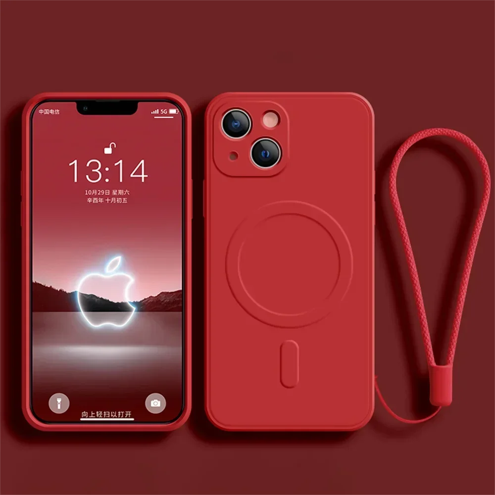 thumbnail image 1 of Liquid Silicone Case For iPhone 15 11 13 12 14 Pro Max Mini XR Xs Plus SE Phone Magnetic Wireless Charging For Magsafe Cover, 1 of 5
