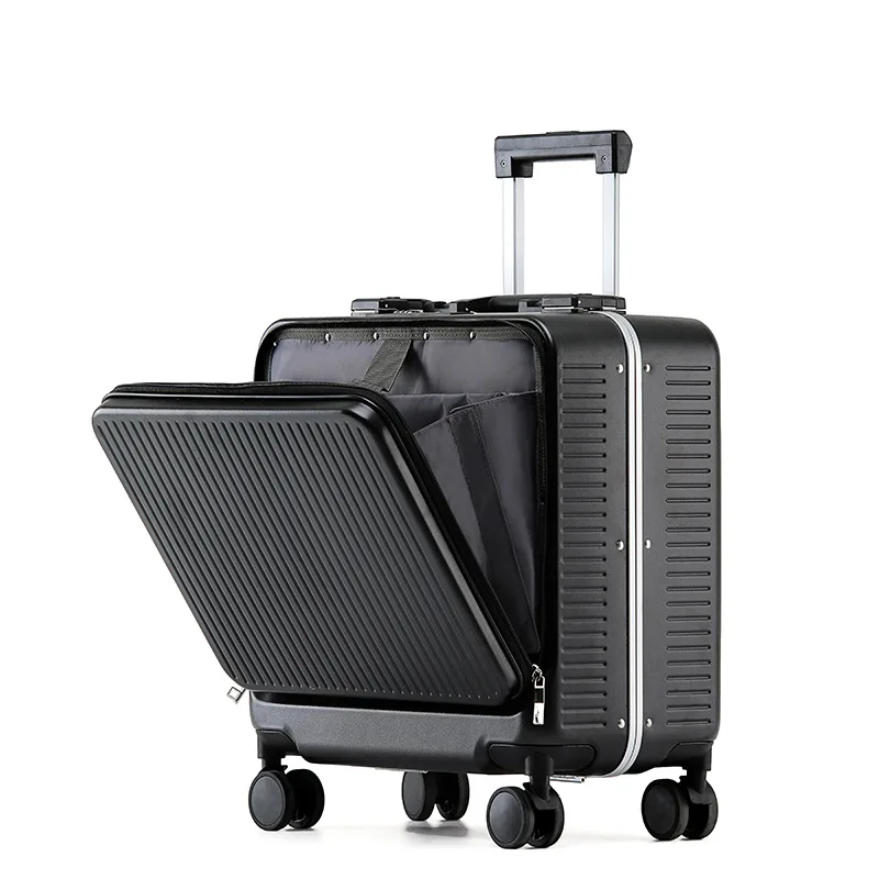 PLUENLI Luggage Women's Small Stewardess Boarding Case Lightweight Trolley Case Mute Universal Wheel Front Open Long Suitcase