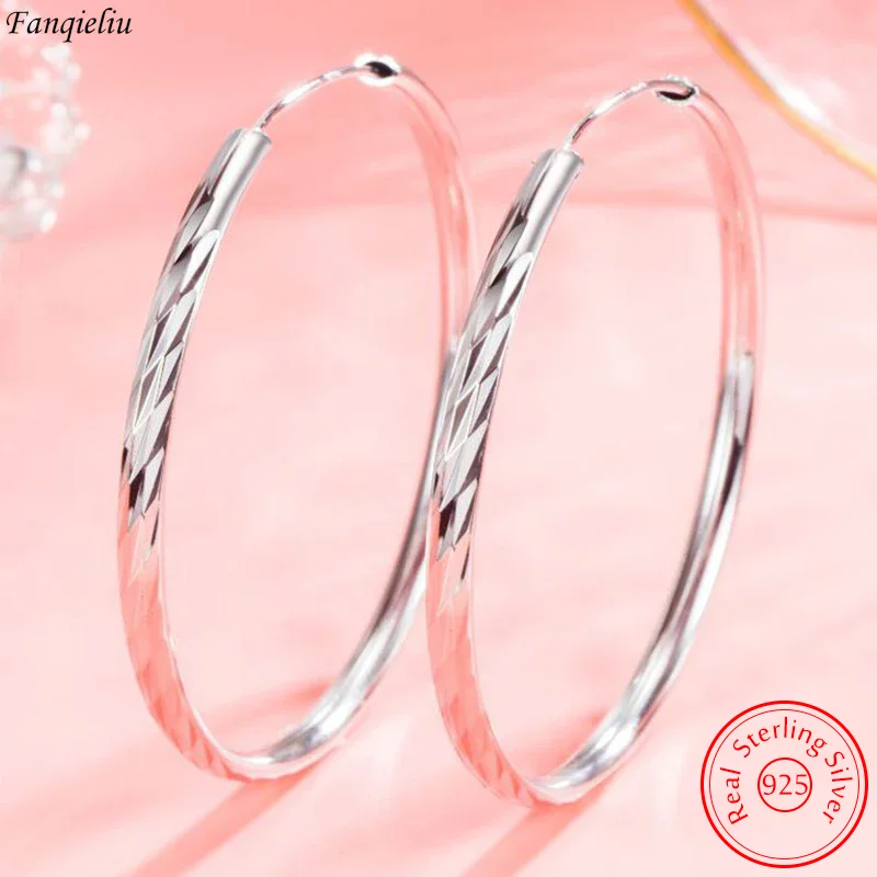 Fanqieliu Solid 925 Sterling Silver New Women's High Quality Fashion Jewelry Hoops Round Earrings FQL23632