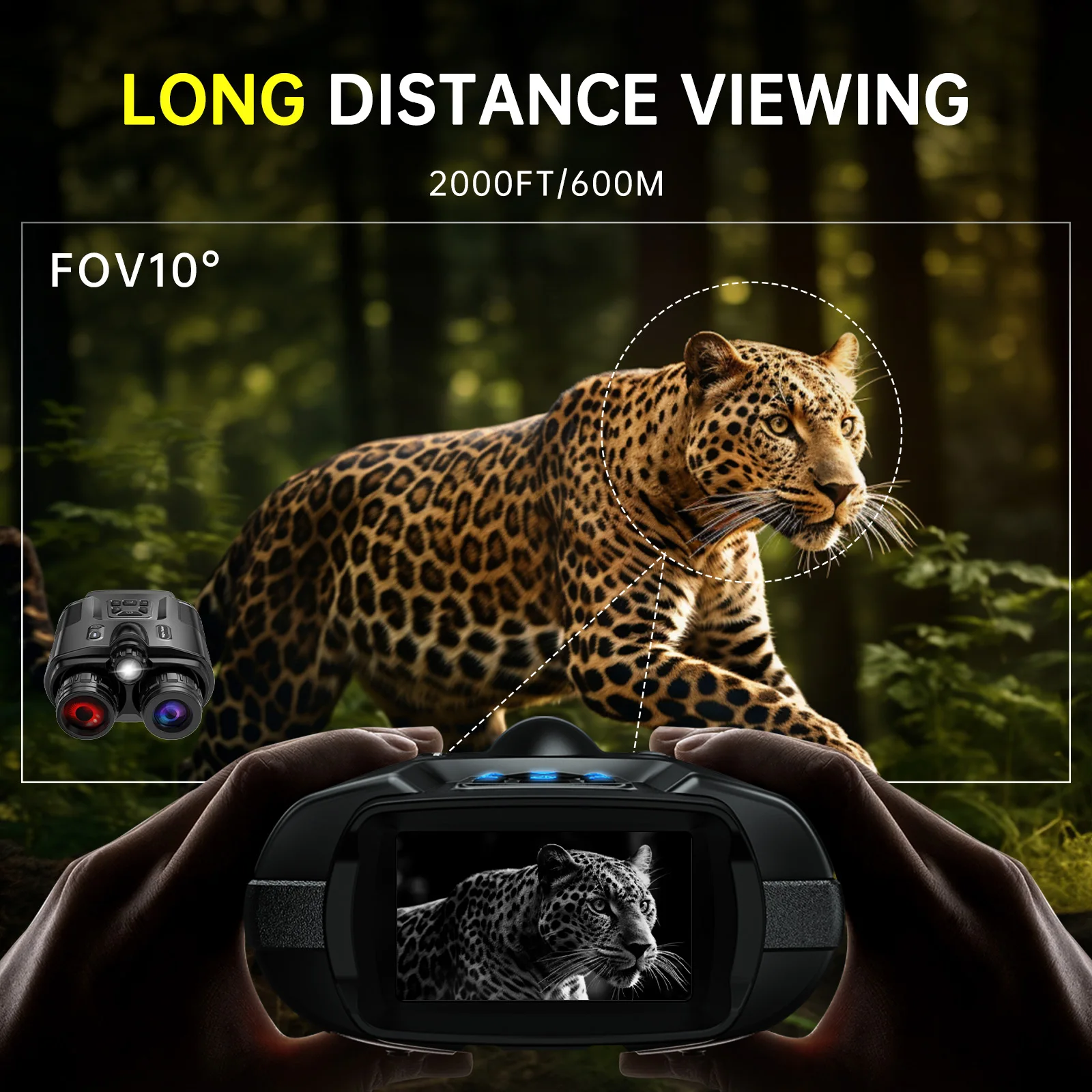 4K Digital Night Vision Binoculars – 8X Zoom, 600m Infrared Night Vision, 5000mAh Rechargeable Battery & 64GB Memory Card for Wildlife Observation & Outdoor Use 7