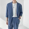 2022 Fashion Summer 2-piece Set Solid Color Single-breasted Casual Simple Student Wear Homme Loose Suits Wear (Blazers + Pants) 4
