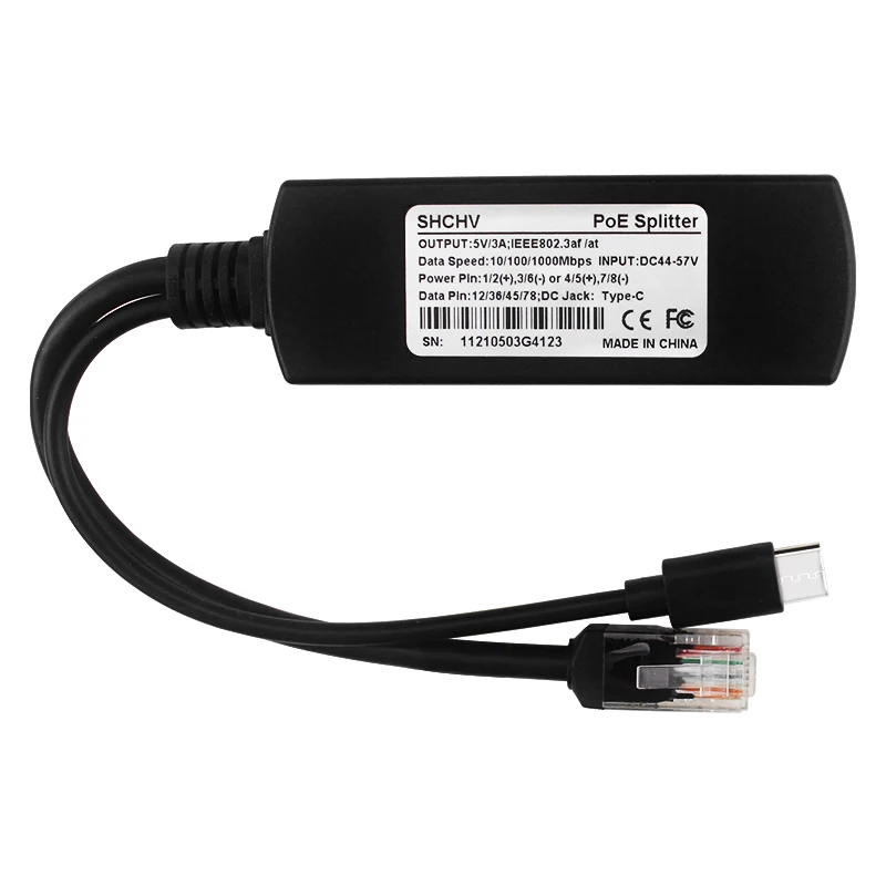 Raspberry Pi 4 PoE Splitter 10/100/1000Mbps 5V 3A Type C Connector USB Type C Po