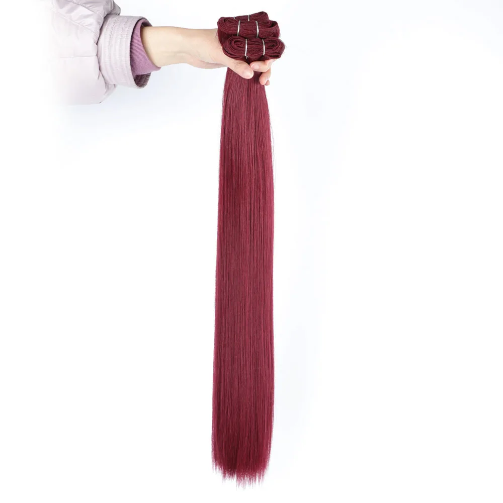 Long Straight Bio Fiber Hair Weave Organic Hair Blend Bundles Straight Hair Burgundy Color Organic Hair Blend Extension 100g