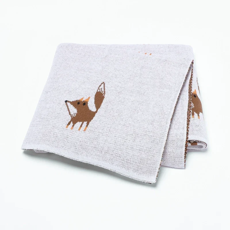 

Newborn Baby Blankets 100%Cotton Knit Infant Boy Girl Bedding Cute Cartoon Foxes Crib Quilt 100*80CM Stroller Swaddle Soft Cover