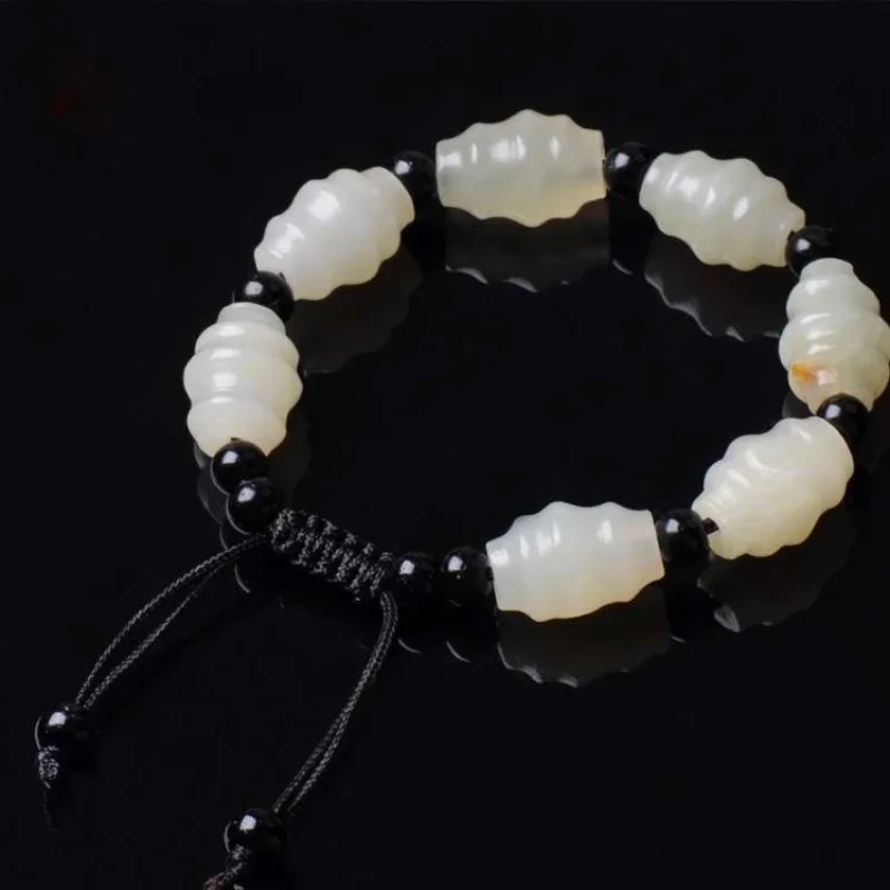 

Natural Afghan jade carving Bead Bracelet Elastic Bangle Charm Jewellery Fashion Accessories Hand-Carved Man Woman Luck Amulet