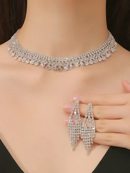 3PCS Claw Chain Rhinestone Necklace Earring Set Dress Dinner Necklace Accessories