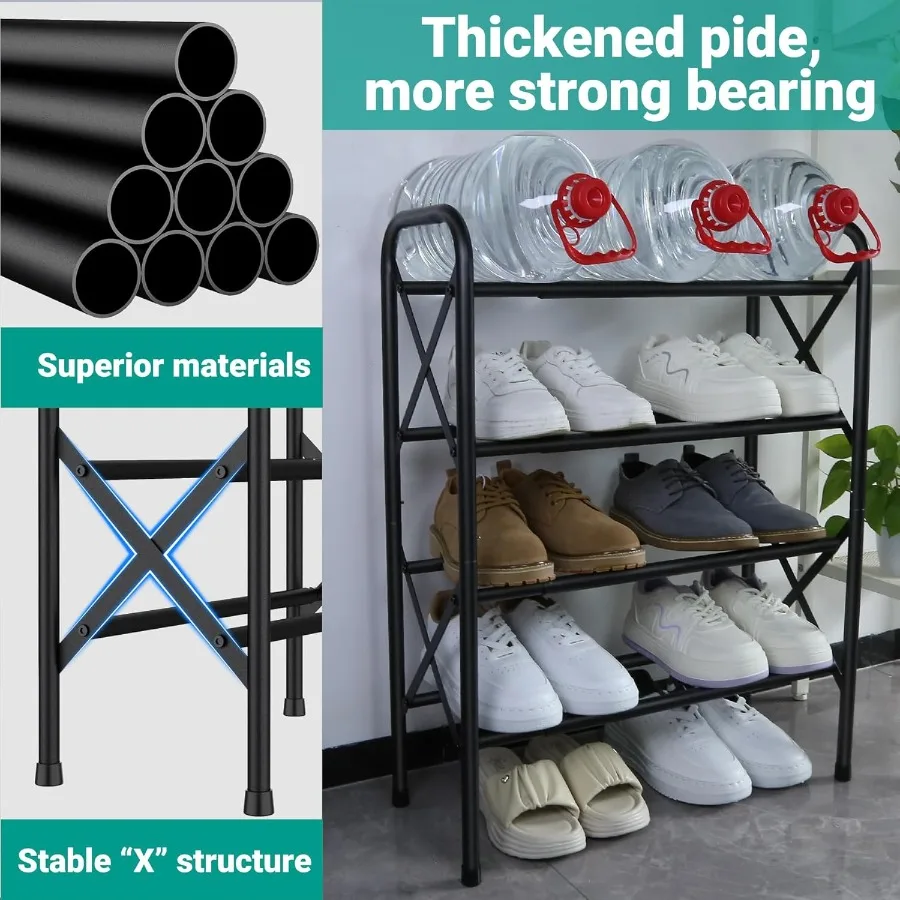 4 Tier Shoe Rack Adjustable Shoe Organizer for Closet Shoe Rack for Front Door Entrance Free Standing Shoe Holders Easy to Asse