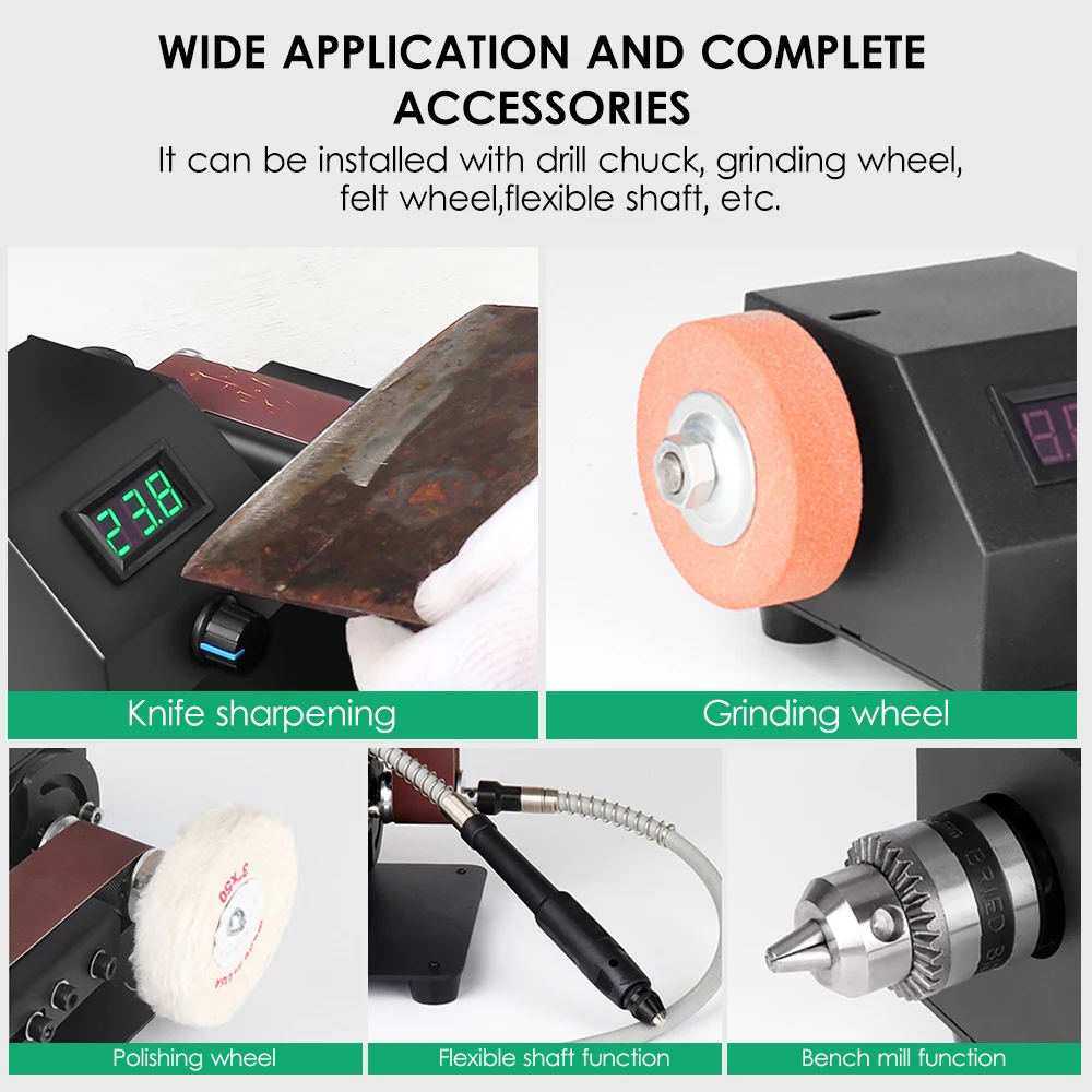 350W Mini Belt Sander Electric Sanding Polishing Grinding Machine Stepless Speed Regulation with 10 Sanding Belts for Polishing