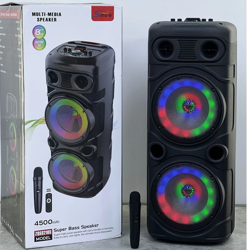 

Dual 8 Inches Powerful Outdoor Trolley Colorful Lighting Bluetooth Speaker Square Dancing Caixa De Som Subwoofer Family Party TF