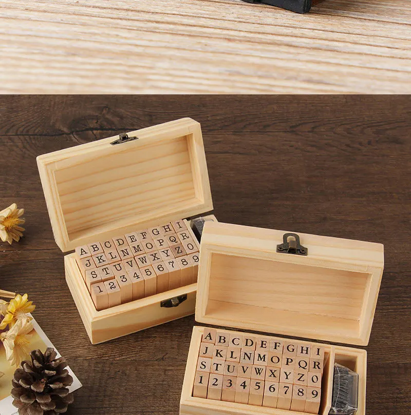 1 Set selbstfärbender Stempel mit Zahlen und Buchstaben, Tagebuch, Hochzeit, Briefset, Töpferstempel, Holzhandwerk, Tagebuchdekoration, DIY, handgefertigt, mit Box – Detail 5