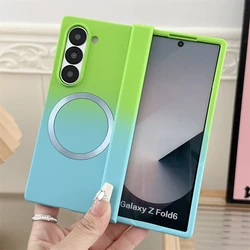 Dual Color Magnetic Liquid Silicone Phone Case - Gradient Design, Soft & Magsafe-Compatible Cover for Galaxy Z Fold 5 (Green Blue)