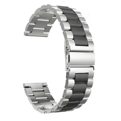 Premium Stainless Steel Metal Strap for Smartwatches - Elegant and Durable Watchband Upgrade (Silver Black)