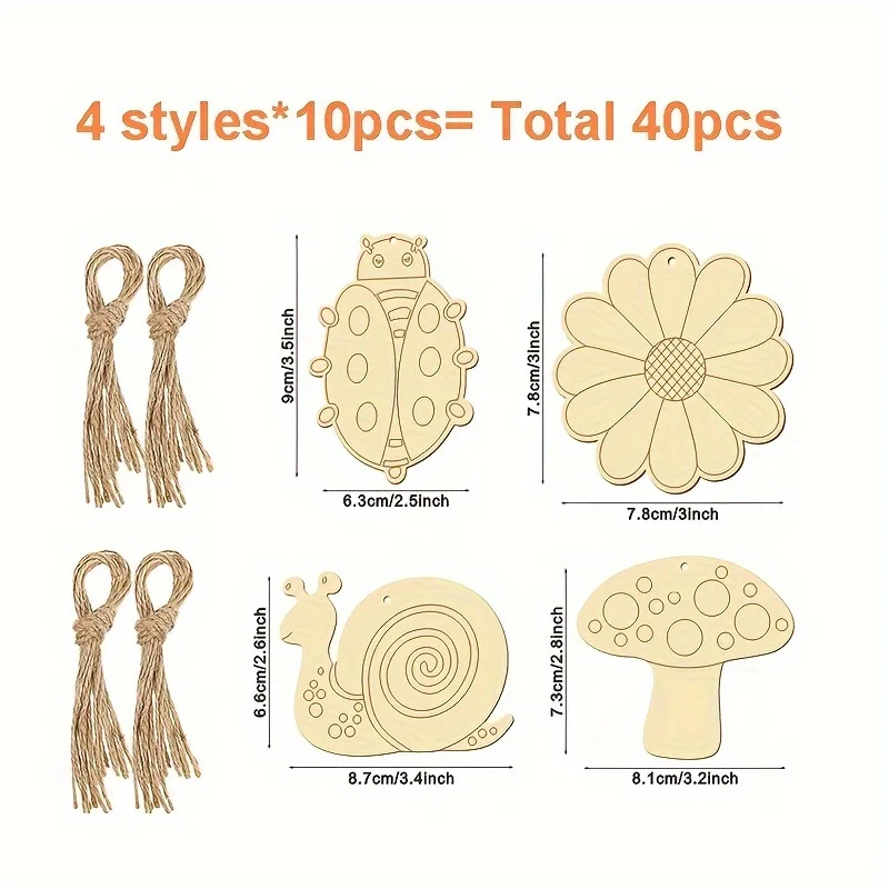 

40 Pieces Unfinished Wooden Cutouts Animals,wood Slices Flower Animals Blank Wooden Paint Crafts for Kids Painting, DIY