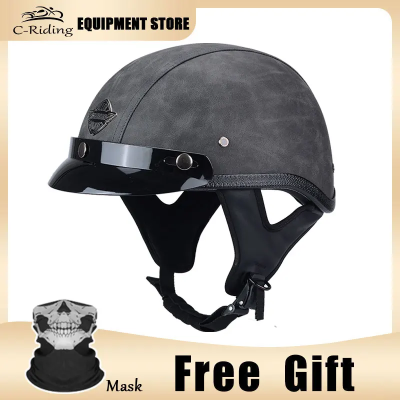 

Retro Motorbike Half Helmet Personality Outdoor Street Vintage Scoop HelmetsScooter Bicycle Motorcycle Chopper Moto Accessories