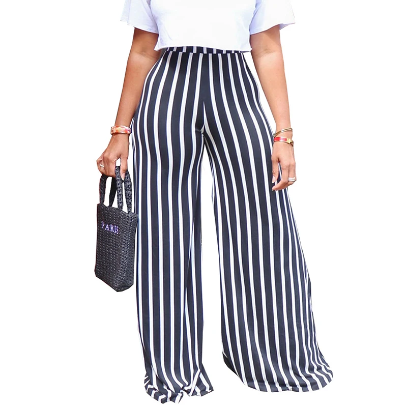 

African Pants Clothes Women High Waist Wide Leg Pants 2023 New Fashion Striped Print Streetwear Casual African Trousers Clothing