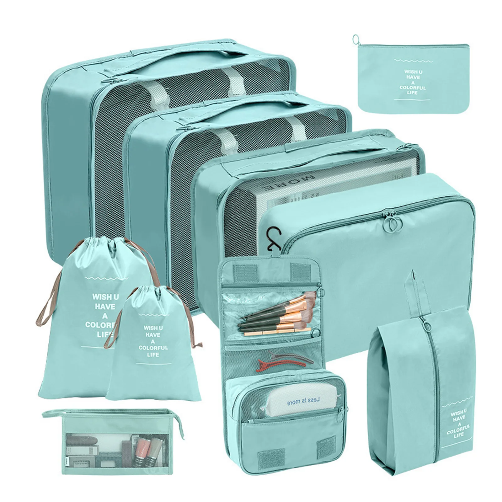 10-Piece Travel Packing Cube Set, Foldable Luggage Organizers with Mesh Window for Clothes and Shoes Storage