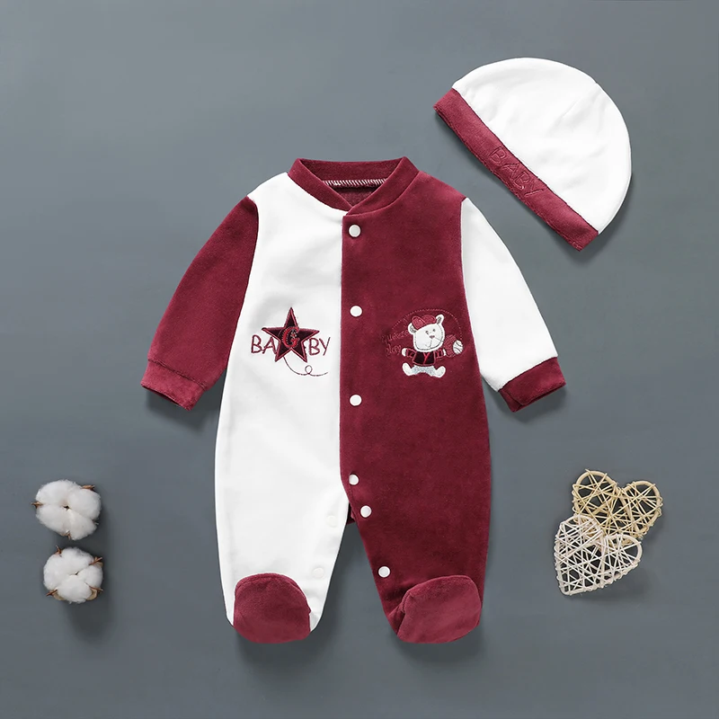 Velvet cartoon pattern newborn cotton fabric for 0-9 months baby boys and girls baby winter pajamas sleepers for baby BOY baby clothes baby sleepsuit