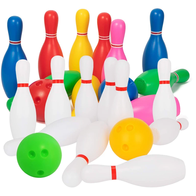 Mini set da bowling in plastica 2 palline e 10 pin Sport all'aria aperta Esercizio indoor Intrattenimento Puntelli Gutterball Divertente set da bowling TMZ