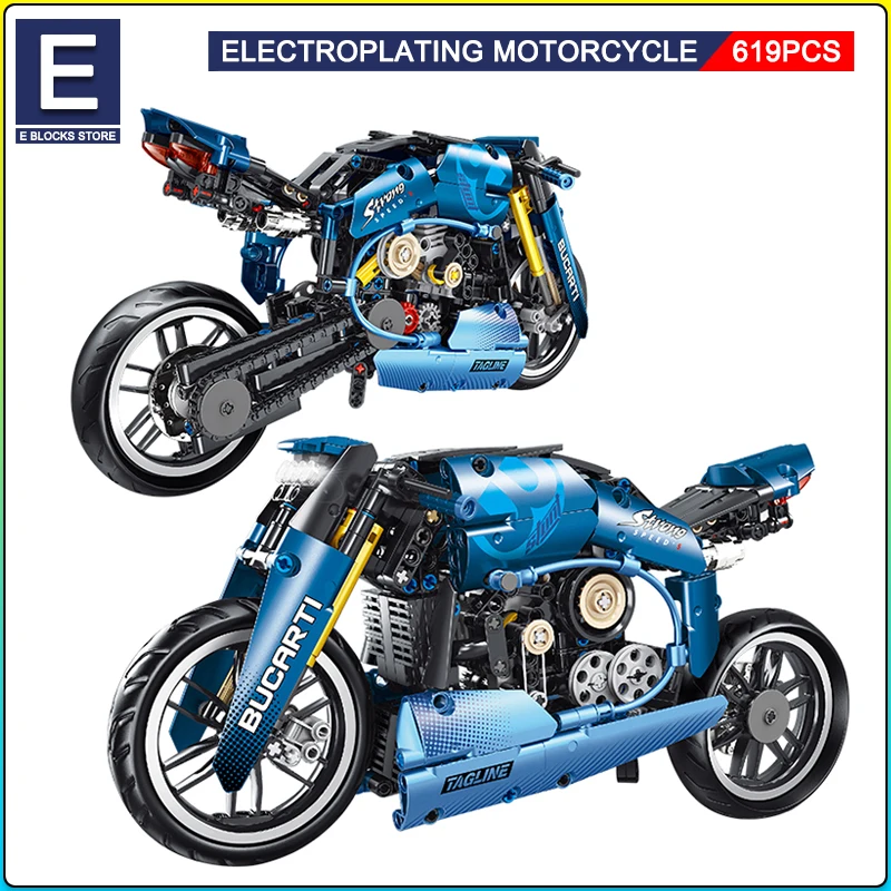 

T3034 619pcs City Technical Motorcycle Car Model Building Blocks MOC Racing Motobike Vehicles Bricks Toy for Children Gift T3035