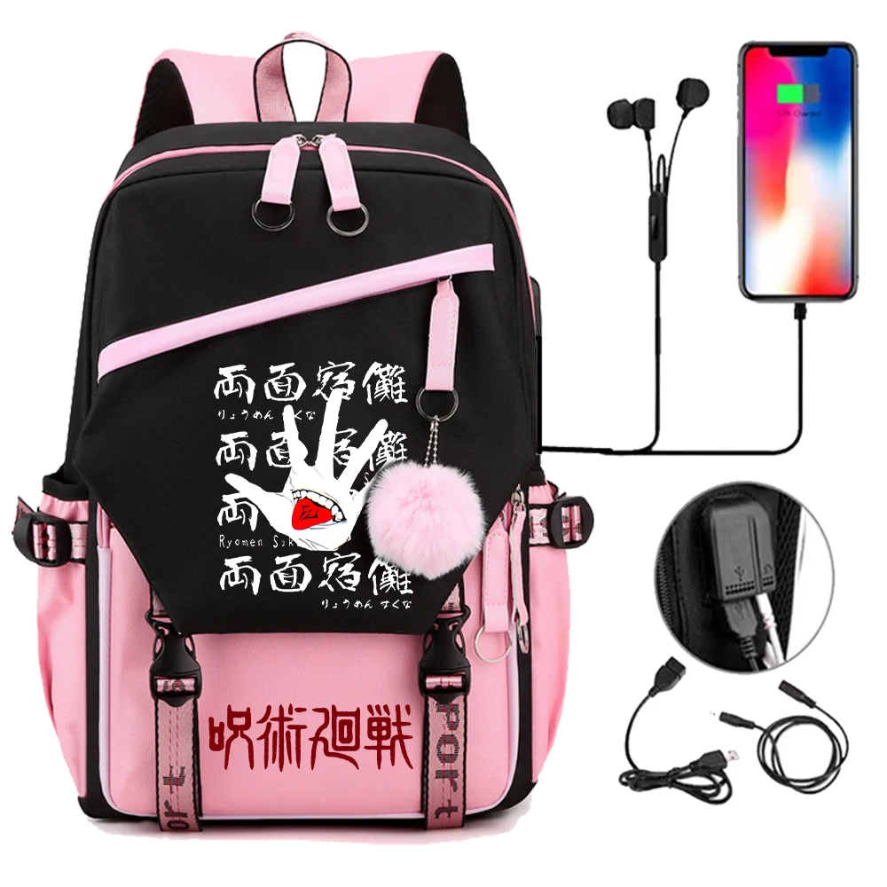 

Anime Jujutsu Kaisen School Backpack Ryomen Sukuna Back Pack Usb Port Bagpack Rucksack Teenager Girl Travel Backpack Mochila