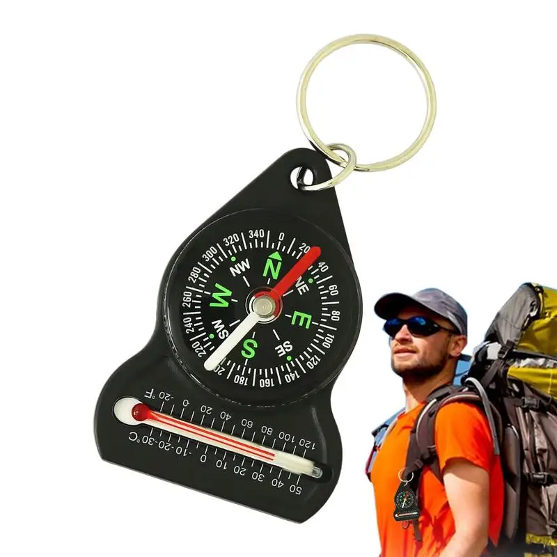 

Mini Survival Compass Thermometer Portable Outdoor Camping Hiking Pocket Navigator Adventure Keychain Compass Climbing Equipment