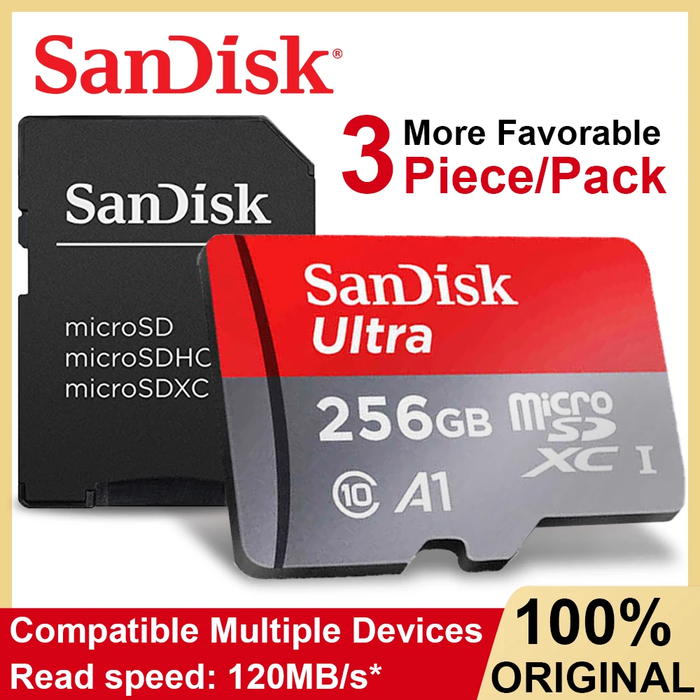 3pcs/lot Sandisk Ultra Memory Card Uhs-i Micro Sd Card With Adapter C10 U1  A1 Full Hd 1tb 512gb 400gb 256gb 128g 64g 32g Microsd - Memory Cards -  AliExpress