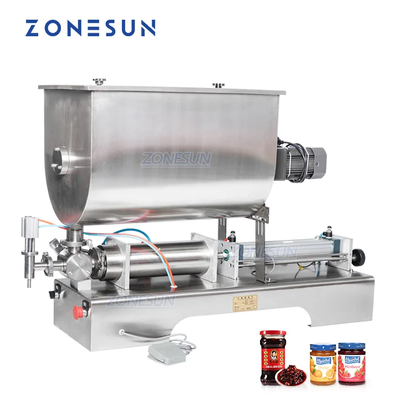 ZONESUN 60L Chili Sauce Filling Machine Paste Peanut Butter Quantitative Filler Machine Pneumatic Slurry Mixing Filling Machine architectural guide chili