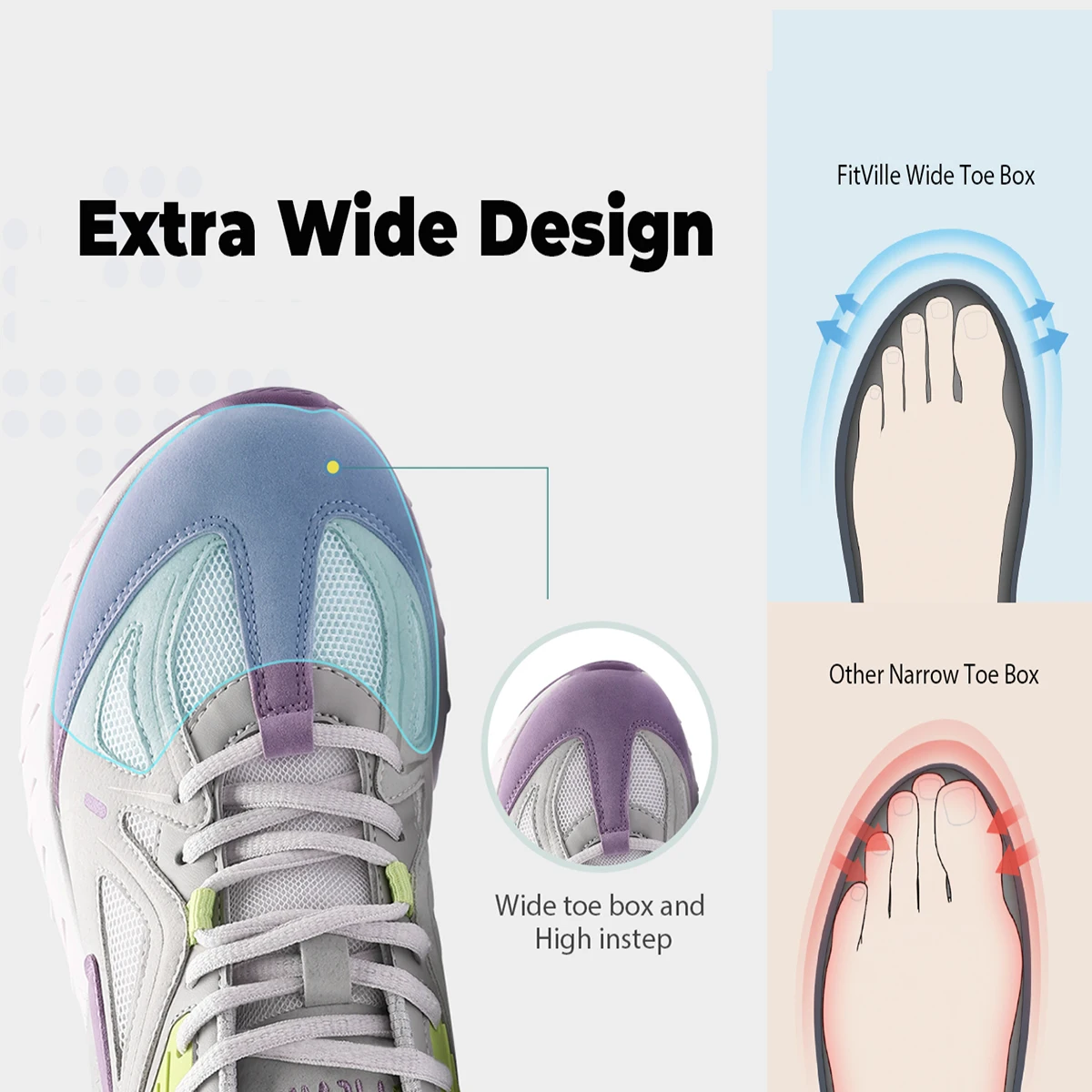 Womens Sneakers FitVille Extra Wide Women's Walking Shoes Wide Width lightweight Sneakers for Flat Foot Plantar Fasciitis Heel Pain Relief